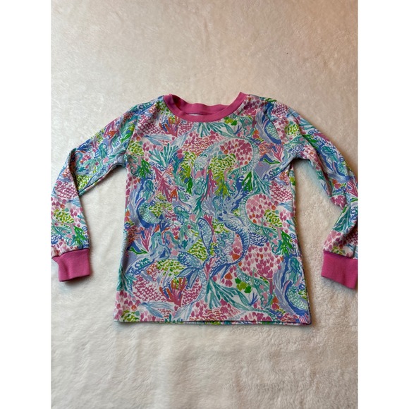 Lilly Pulitzer Other - Lilly Pulitzer Pottery Barn Kids Mermaid Coral Pajama Top Pink Blue Size 6